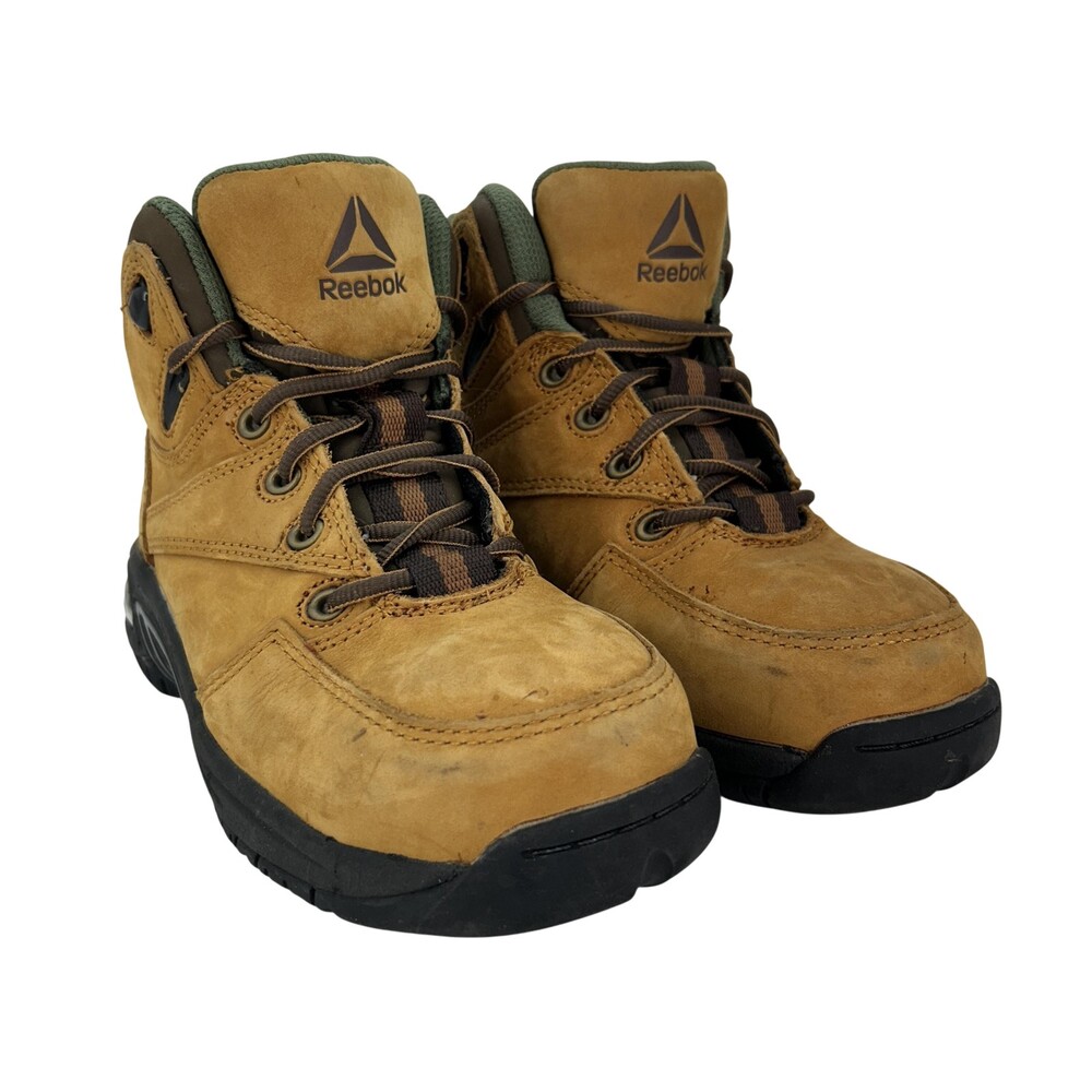 Reebok Boots Mens Size 3.5 W Brown Leather Work Ankle Lace Up Safety Toe RB4388